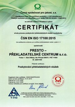 Certifikát ISO 17100:2015